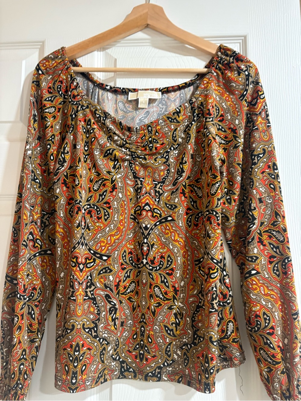 MICHAEL Michael Kors Multicolor Paisley Long-Sleeve Top - Orange, Black, Cream